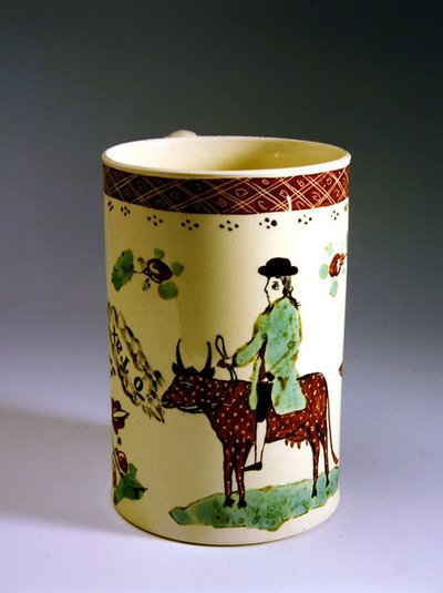 Boccale di terracotta con mucca e cavaliere, 1770 da English School